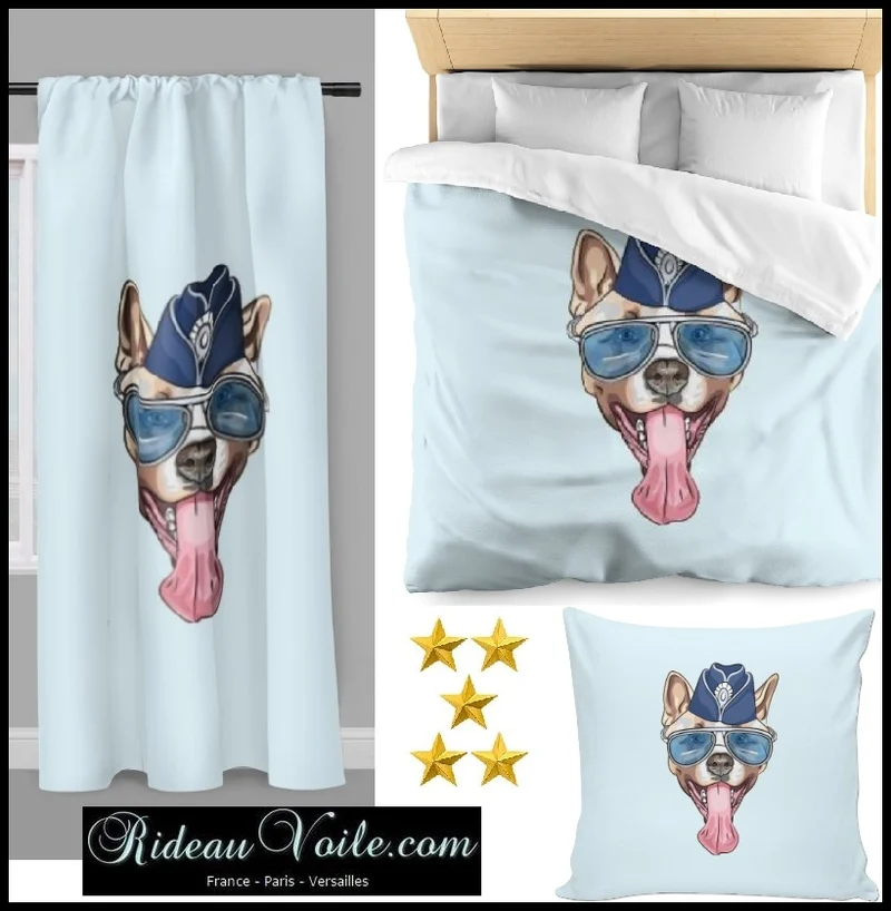 Tissu déco enfant ado au mètre motif animal tête de chien rideau couette coussin