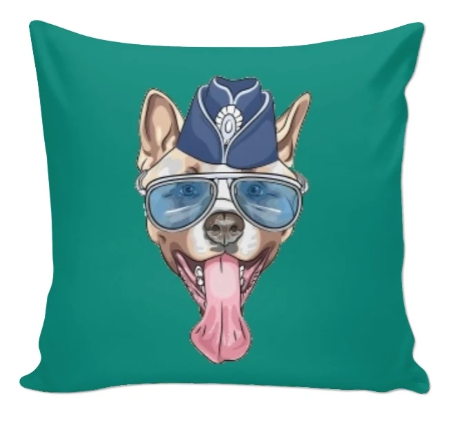 Tissu au mètre motif tête de chien hipster akita vert rideau couette coussin voilage