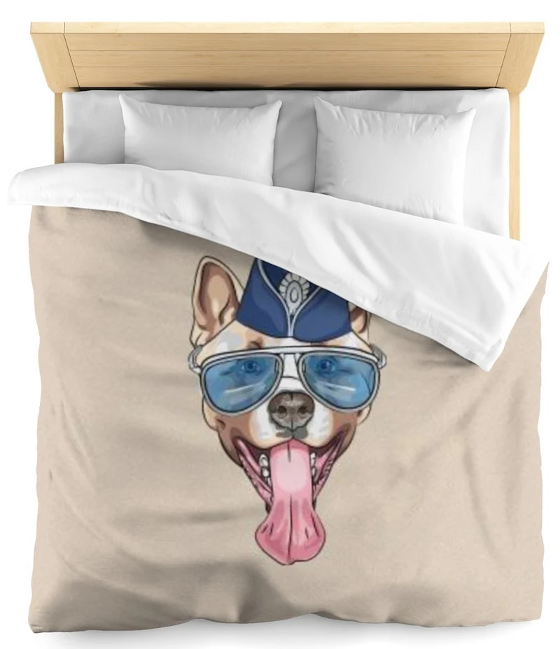 Tissu imprimé au mètre motif chien hipster akita beige rideau couette coussin
