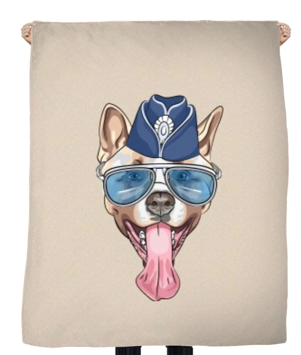 Tissu imprimé au mètre motif chien hipster akita beige rideau couette coussin