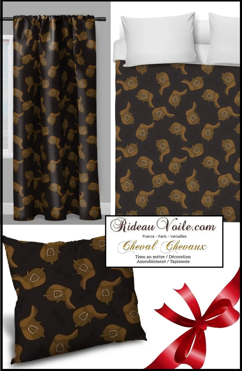 Tissu au mètre motif cheval sellerie de luxe imprimé rideau couette occultant voilage