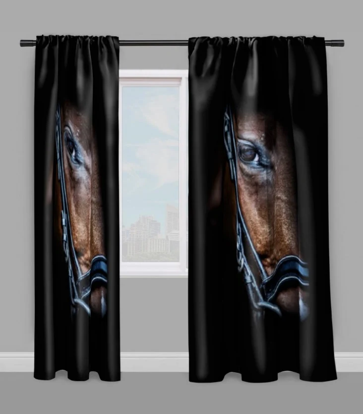 Tissu ameublement déco mètre motif cheval compétition rideau couette voilage occultant