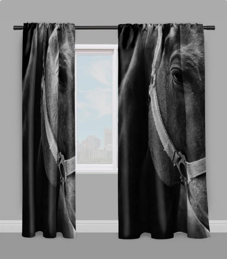 Tissu au mètre motif tête cheval face sur rideau housse couette coussin couverture