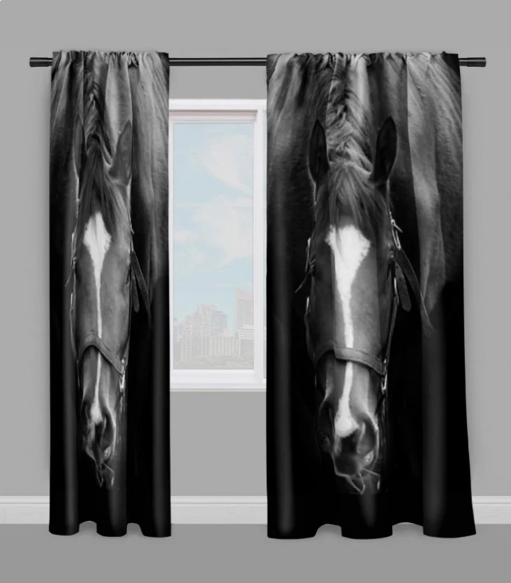 Tissu au mètre motif imprimé cheval noir rideau housse couette coussin couverture