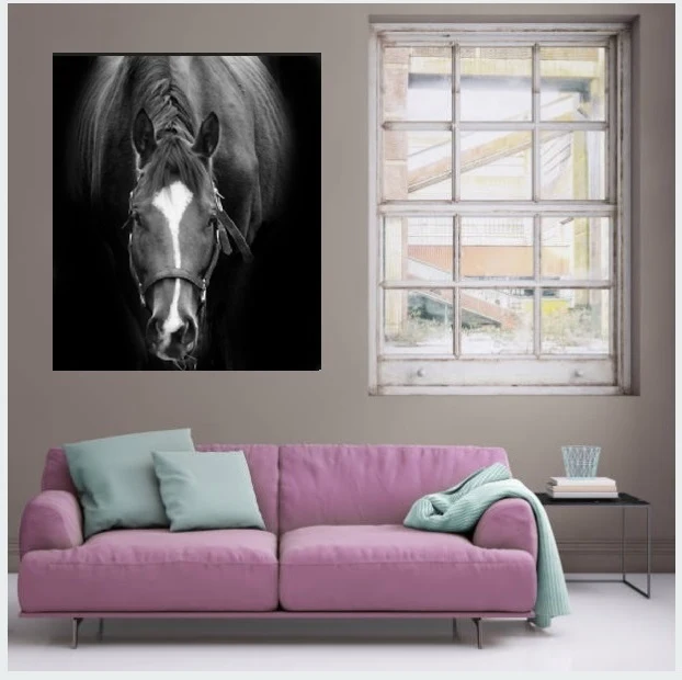 Tissu au mètre motif imprimé cheval noir rideau housse couette coussin couverture