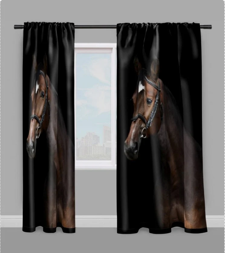 Tissu au mètre motif cheval marron sur rideau housse couette coussin couverture