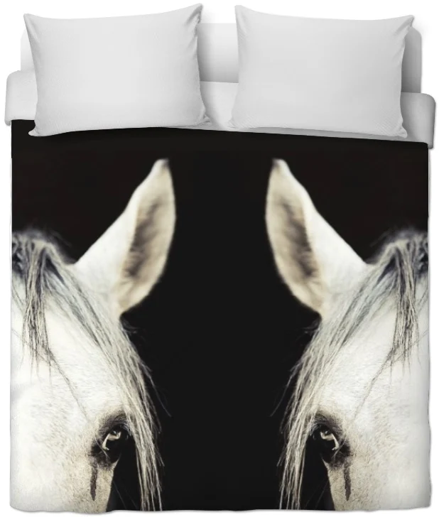 Motif portrait face cheval blanc tissu au mètre rideau housse couette coussin couverture