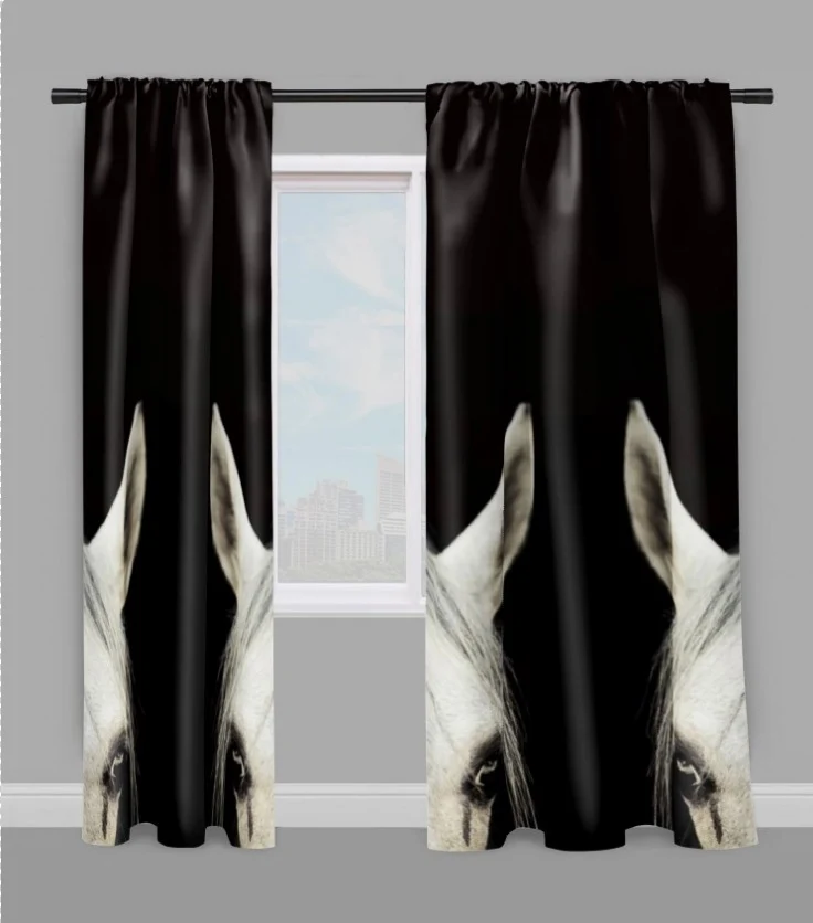 Motif portrait face cheval blanc tissu au mètre rideau housse couette coussin couverture