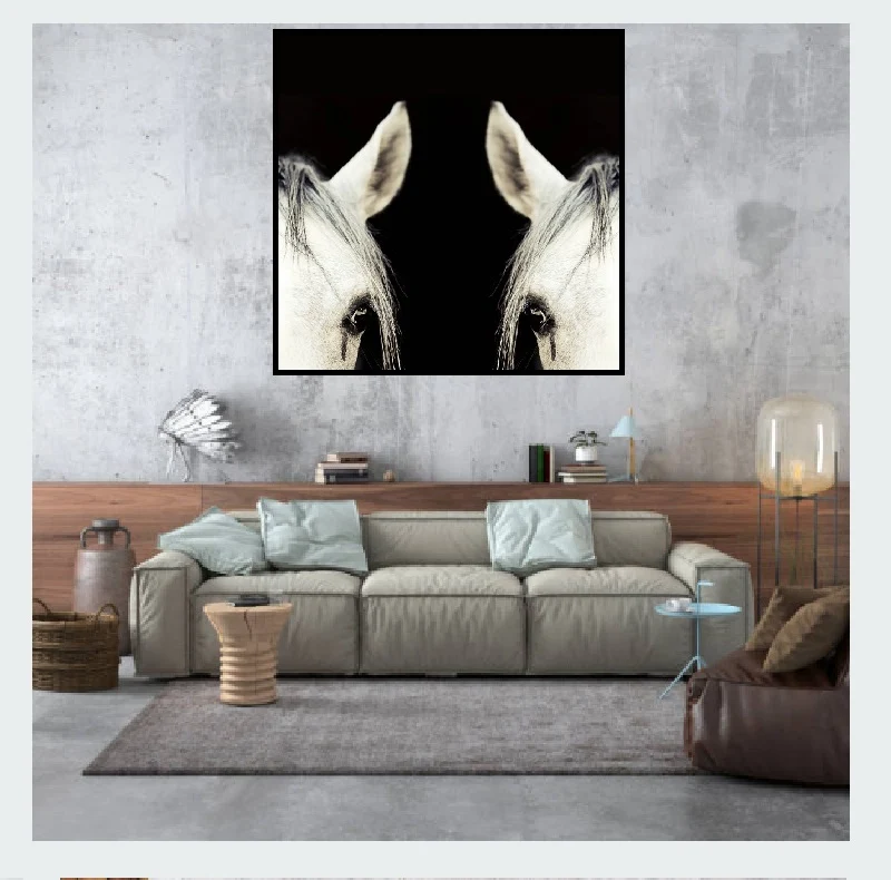 Motif portrait face cheval blanc tissu au mètre rideau housse couette coussin couverture