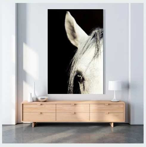 Motif portrait de cheval blanc tissu au mètre rideau housse couette coussin couverture