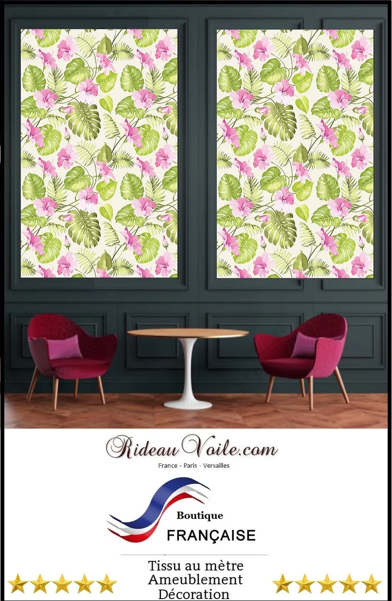 Imprimé textile Plantes Grandes feuilles vertes fleurs motif rideau décoration exotique
