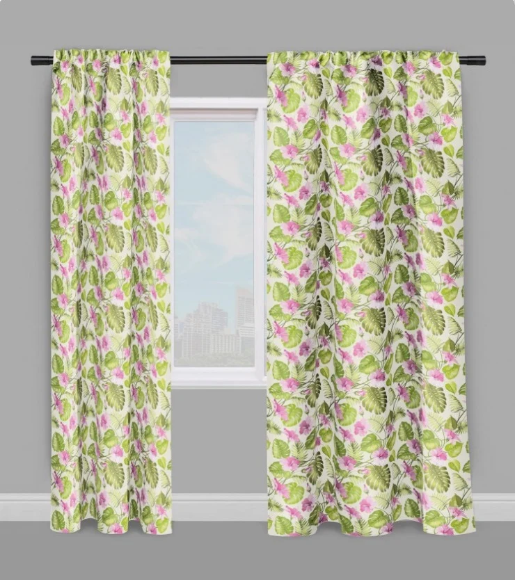 Imprimé textile Plantes Grandes feuilles vertes fleurs motif rideau décoration exotique
