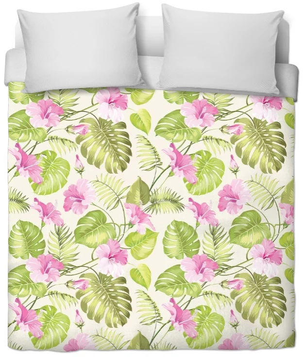 Imprimé textile Plantes Grandes feuilles vertes fleurs motif rideau décoration exotique