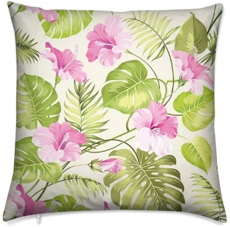 Imprimé textile Plantes Grandes feuilles vertes fleurs motif rideau décoration exotique