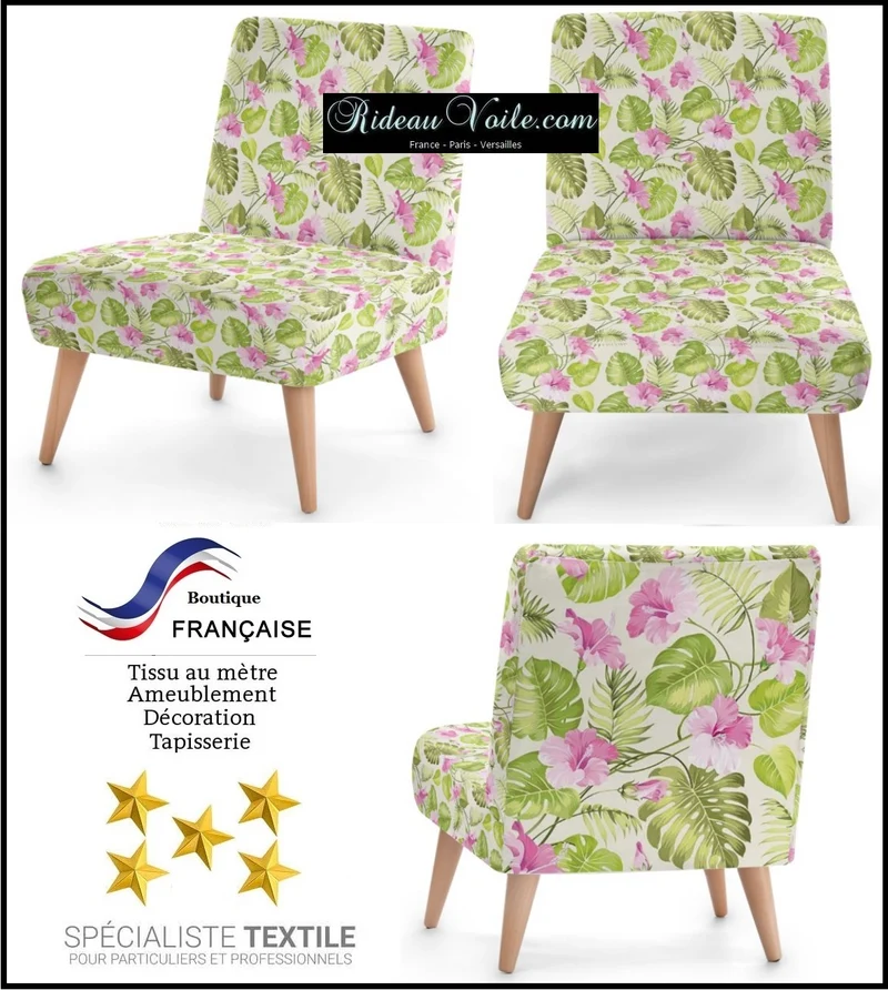 Imprimé textile Plantes Grandes feuilles vertes fleurs motif rideau décoration exotique