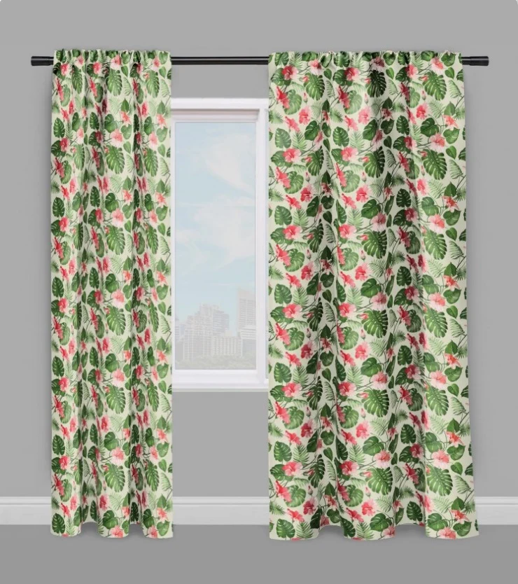 Tissu au mètre motif feuille verte Tropical Exotique fleur rideau couette coussin floral
