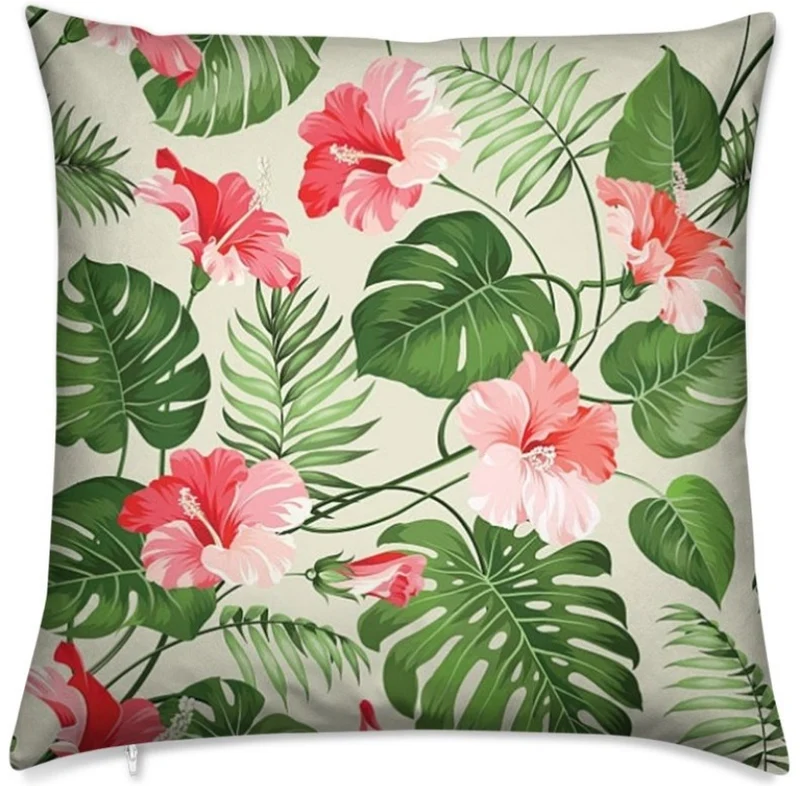 Tissu au mètre motif feuille verte Tropical Exotique fleur rideau couette coussin floral
