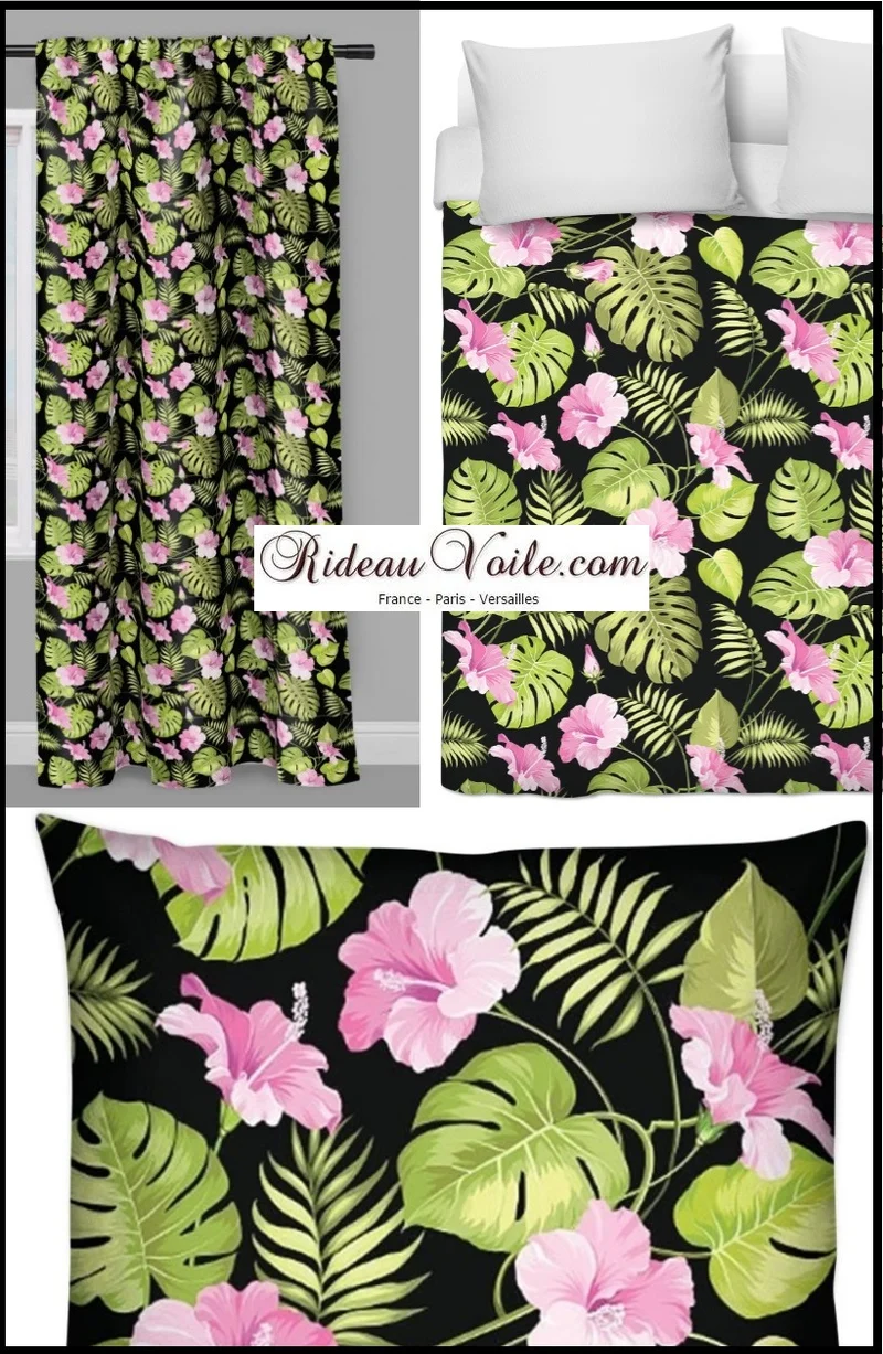 Tissu ameublement mètre motif plantes Tropical Exotique fleur bachette rideau couette