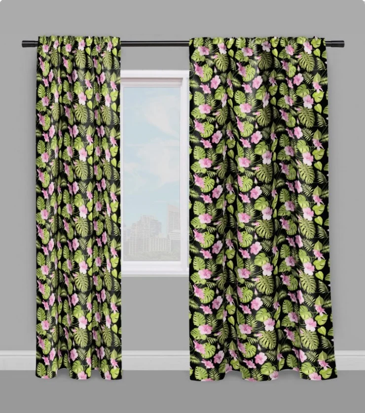 Tissu ameublement mètre motif plantes Tropical Exotique fleur bachette rideau couette