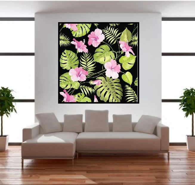 Tissu ameublement mètre motif plantes Tropical Exotique fleur bachette rideau couette