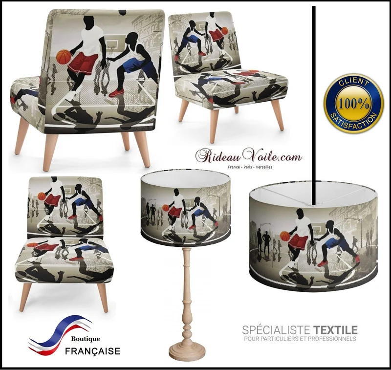 Tissu ameublement mètre motif imprimé joueur Basketball ballon déco sport rideau