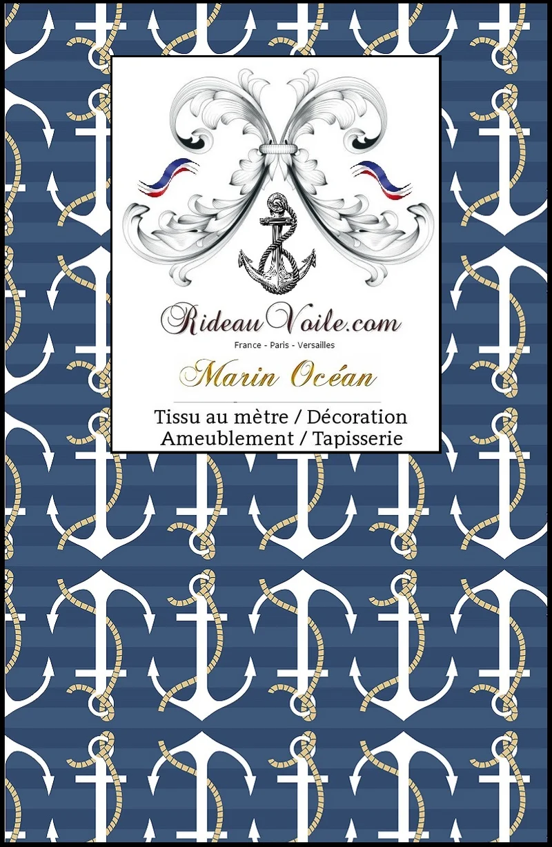 Tissus ameublement mètre rideau rayé Motif Marin Ancre bateau French fabrics Marine