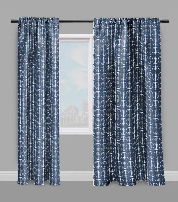 Tissus ameublement mètre rideau rayé Motif Marin Ancre bateau French fabrics Marine