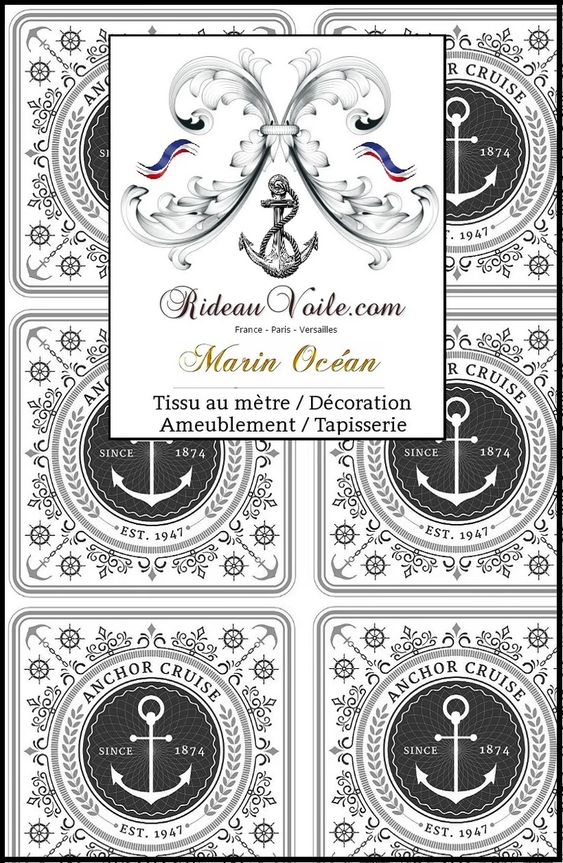 Tissus BAROQUE ameublement mètre rideau imprimé Ancre Motif Marin noir Nautique