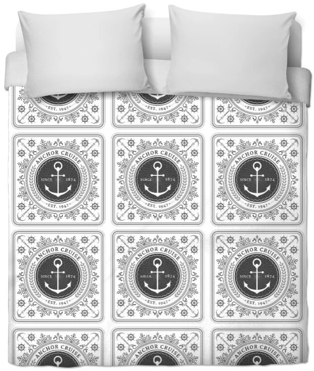 Tissus BAROQUE ameublement mètre rideau imprimé Ancre Motif Marin noir Nautique