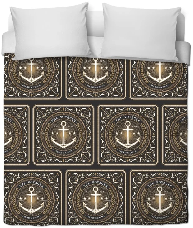 Tissu ameublement au mètre rideau imprimé Ancre Motif Marin design Baroque noir