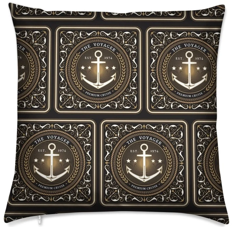 Tissu ameublement au mètre rideau imprimé Ancre Motif Marin design Baroque noir