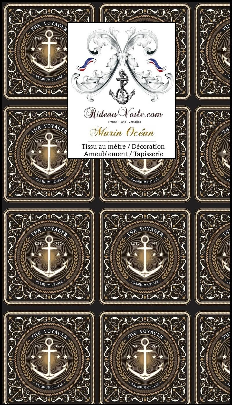 Tiss ameublement mètre Ancre Baroque noir Motif style Marin