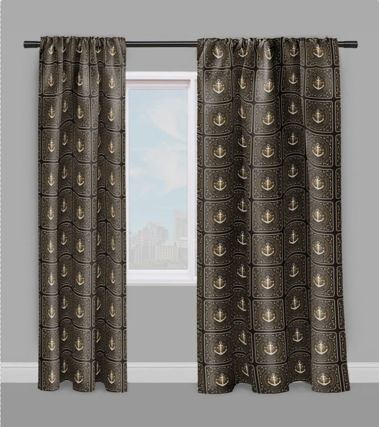 Tiss ameublement mètre Ancre Baroque noir Motif style Marin