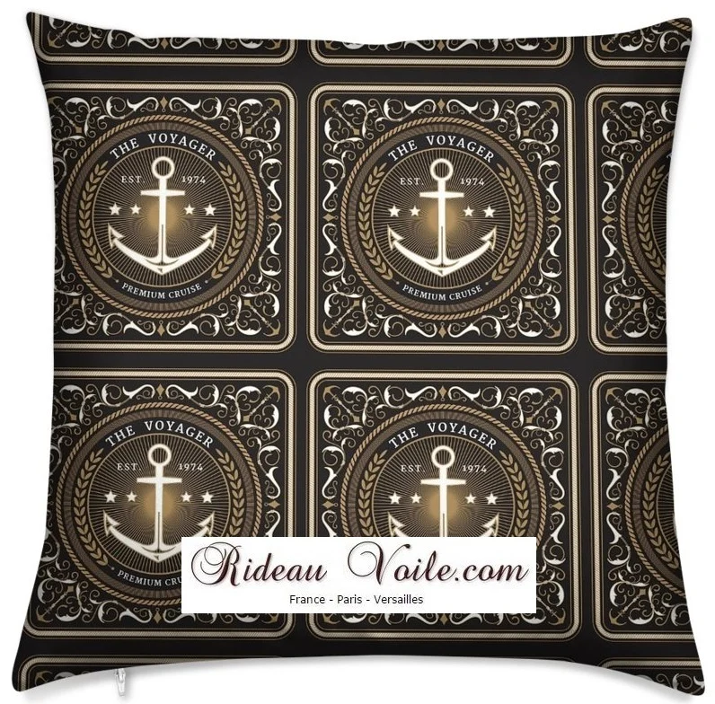 Tiss ameublement mètre Ancre Baroque noir Motif style Marin