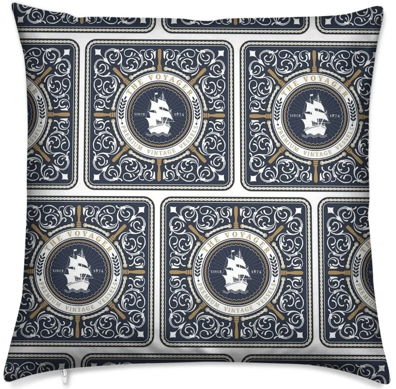 Motif Marin Ancre baroque bleu Tissu au mètre rideau coussin couette bateau marine