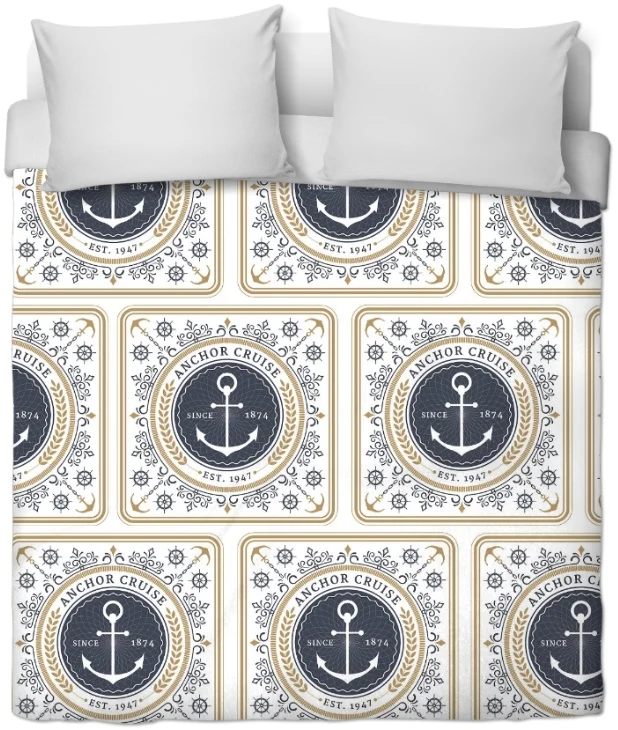 Motif Marin Ancre baroque Or bleu Tissu au mètre rideau coussin couette décoration