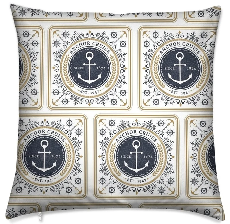 Motif Marin Ancre baroque Or bleu Tissu au mètre rideau coussin couette décoration