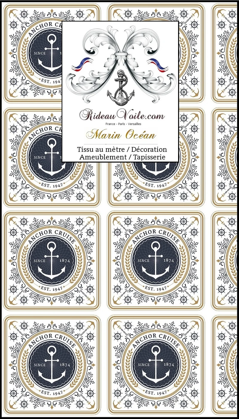 Tissu Motif Marin bleu mètre rideau Stoffe anker Architect interior