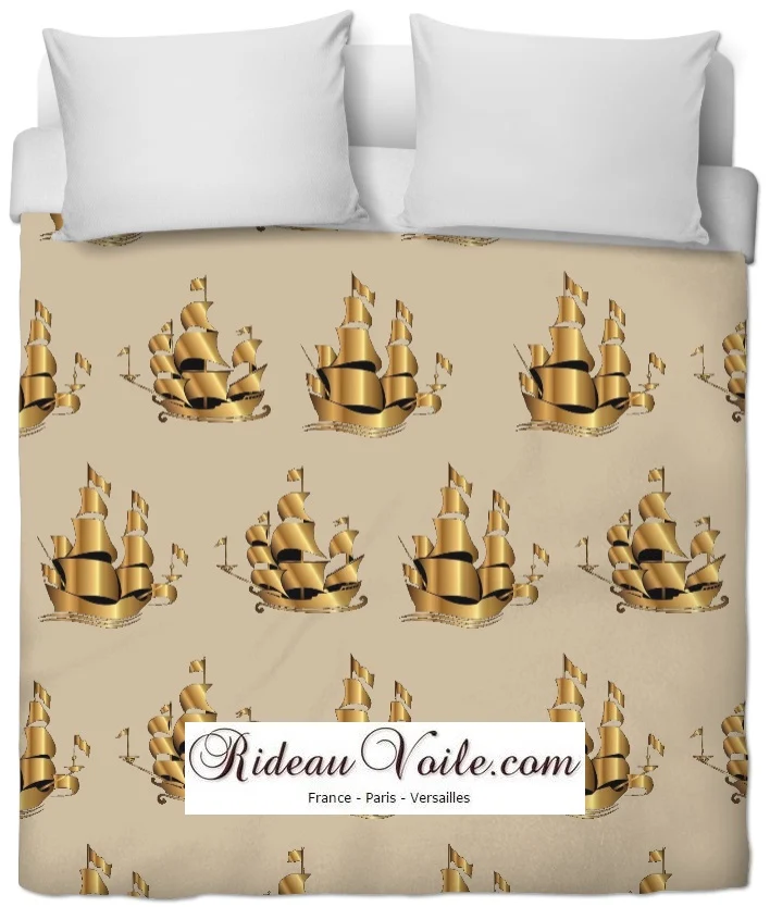 Tissu ameublement au mètre rideau motif Marin bateau Or upholstery fabric Nautical