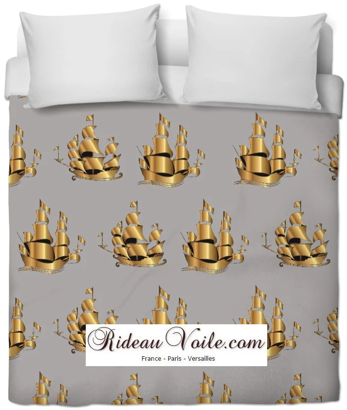 Tissu imprimé au mètre gris Or rideau style Marin bateau Maritime Stoffe Boote anker