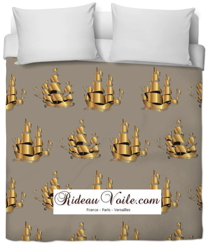 Tissu mètre taupe rideau décoration tapisserie motif Bateau upholstery fabric Nautical