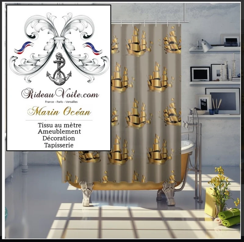 Tissu mètre taupe rideau décoration tapisserie motif Bateau upholstery fabric Nautical