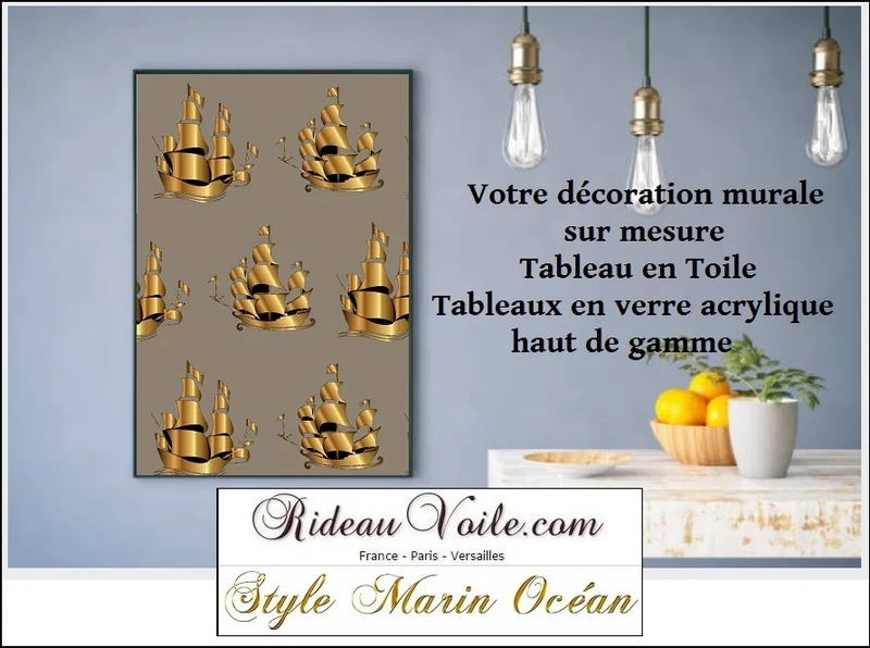 Tissu mètre taupe rideau décoration tapisserie motif Bateau upholstery fabric Nautical