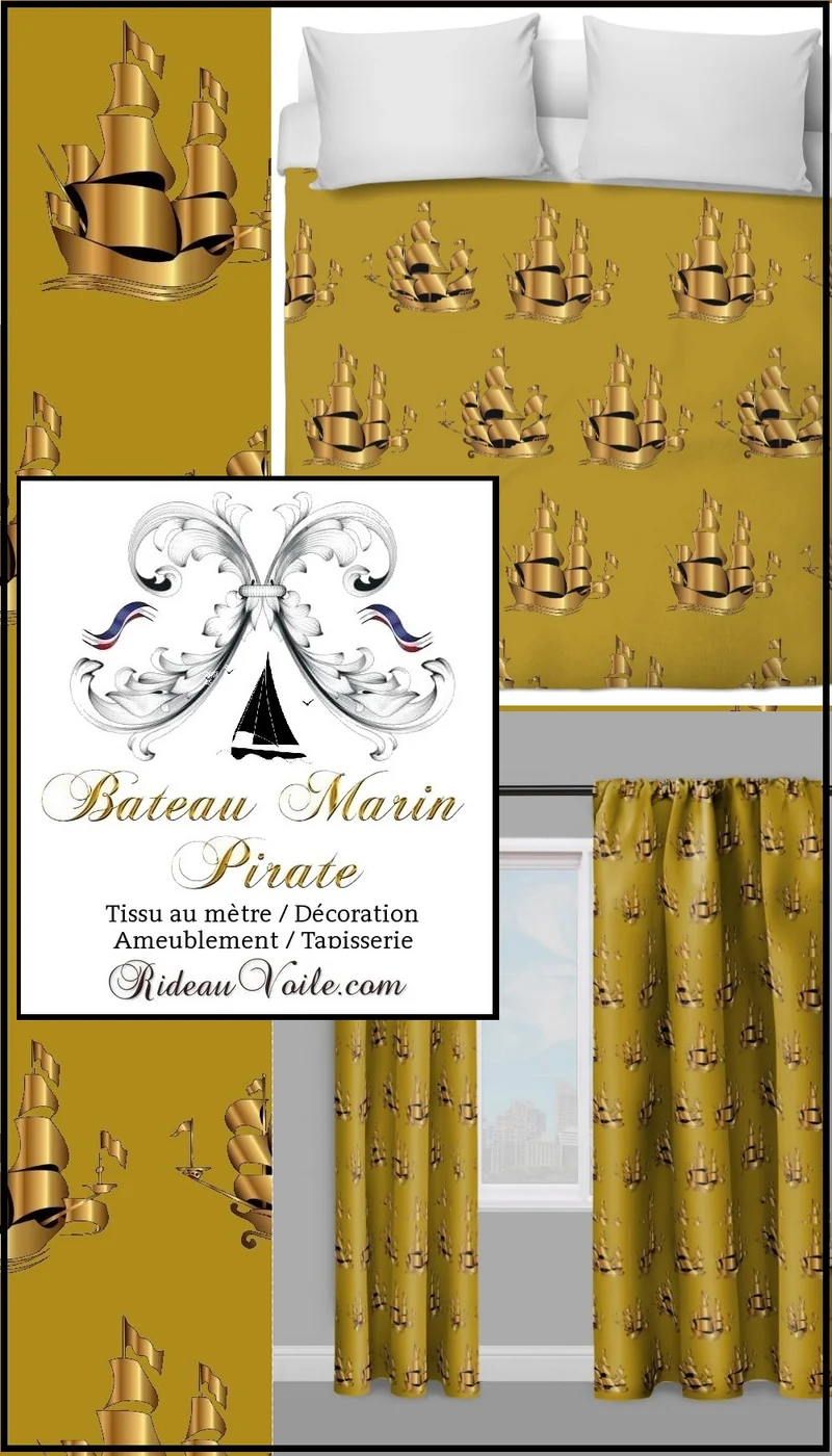 Tissu ameublement mètre vert Or style Marin Bateau upholstery fabric boat nautical meter