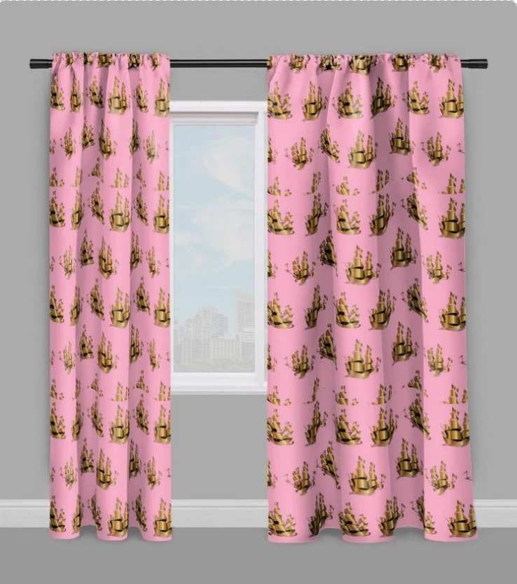 Tissu doré au mètre rose rideau couette motif Marin bateau Maritime Gardinen Vorhänge