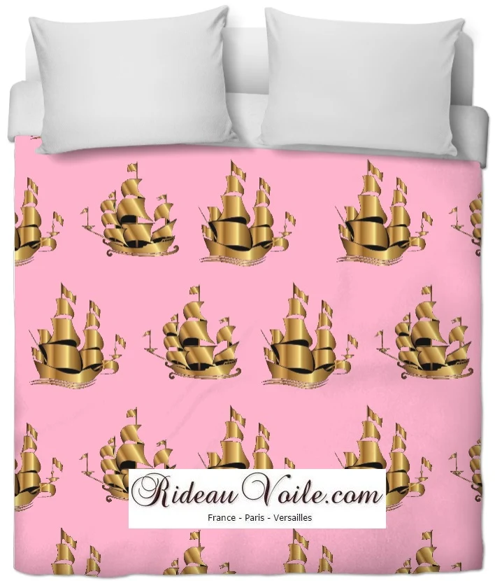 Tissu doré au mètre rose rideau couette motif Marin bateau Maritime Gardinen Vorhänge