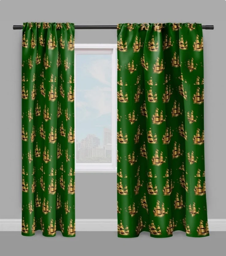 Tissu ameublement Marin mètre vert rideau motif bateau Maritime Gardinen Vorhänge
