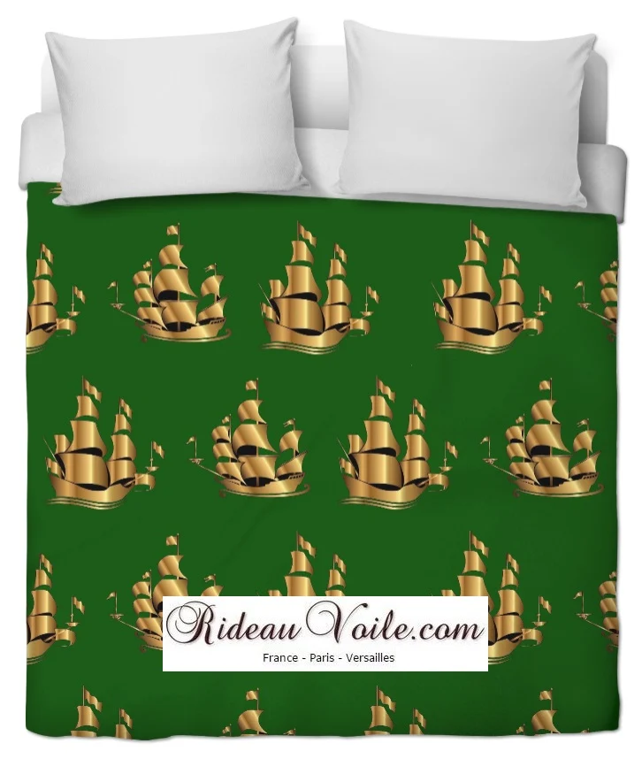 Tissu ameublement Marin mètre vert rideau motif bateau Maritime Gardinen Vorhänge