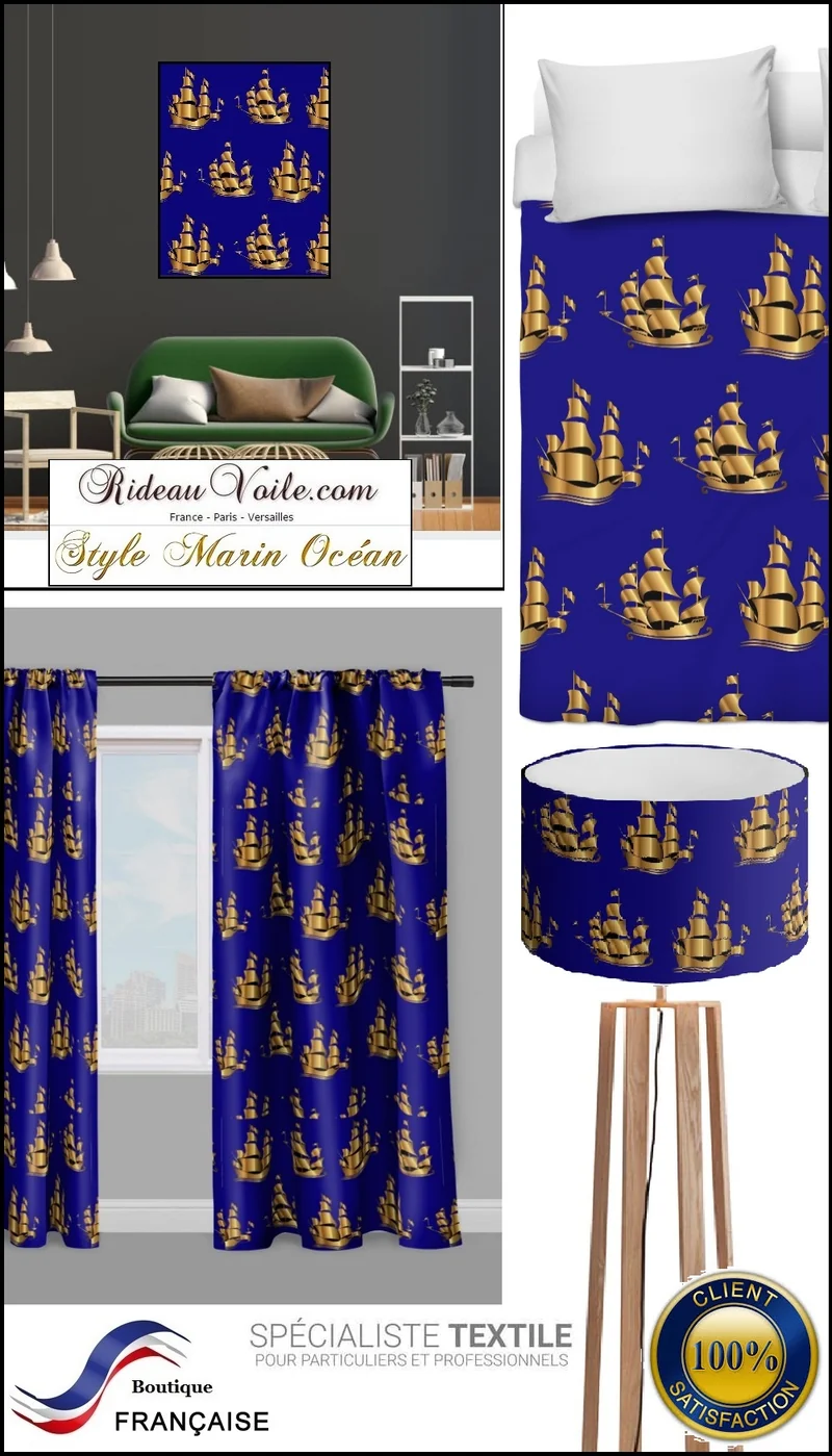 Tissu au mètre rideau motif Marin upholstery fabric Boat Nautical meter curtain