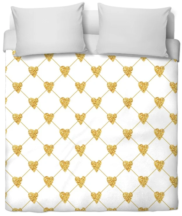 Tissu au mètre rideau coussin couette motif cœur or doré sur mesure Heart print fabric